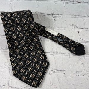 Mr. Sid Black And Gold Geometric Pattern Art Deco Silk Blend Tie Made In Italy